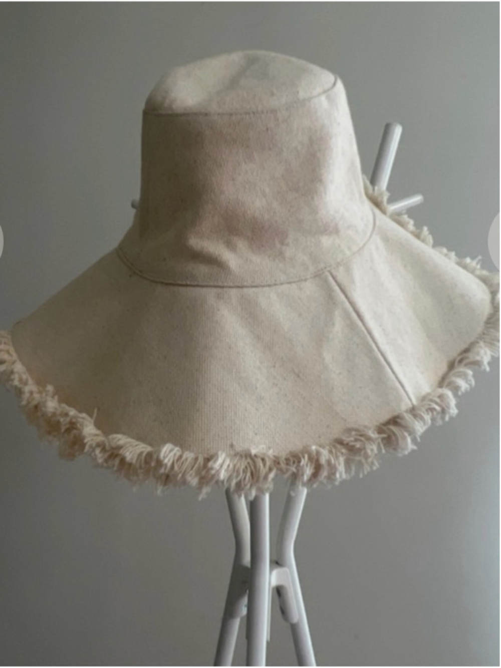 Frances Valentine Natural Linen Cotton Wide Brim Fringe Sun Hat